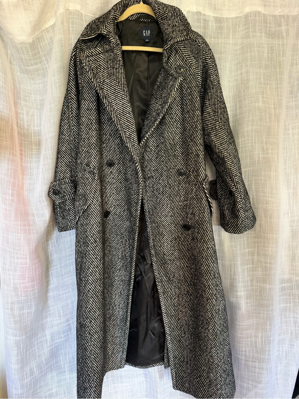 GAP Black and White Herringbone Wool-Blend Coat